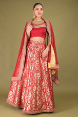 Auburn Red Banarasi Lehenga4935 video